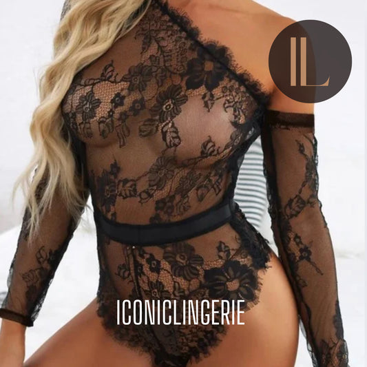 Iconic Lingerie One-shoulder Long Sleeve Lace Teddy