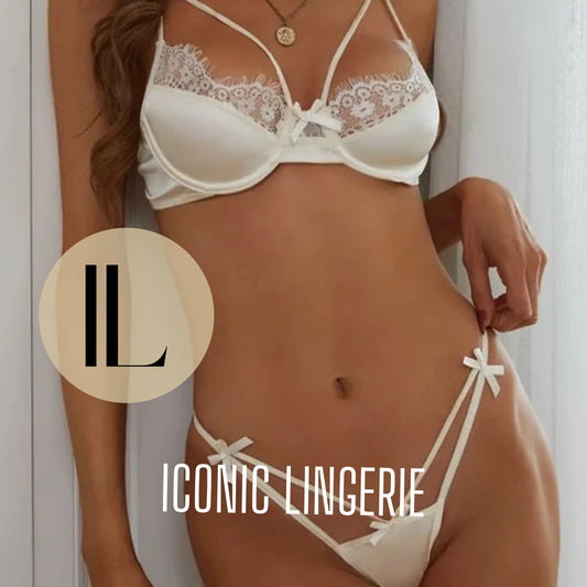 Iconic Lingerie Bow Knot Strappy Lace Bralette Set