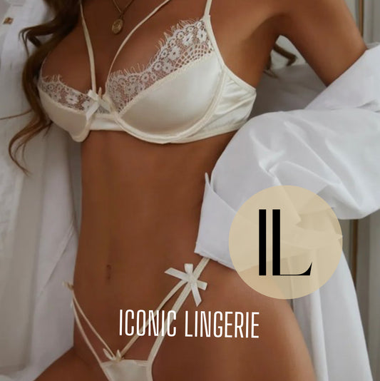 Iconic Lingerie Bow Knot Strappy Lace Bralette Set